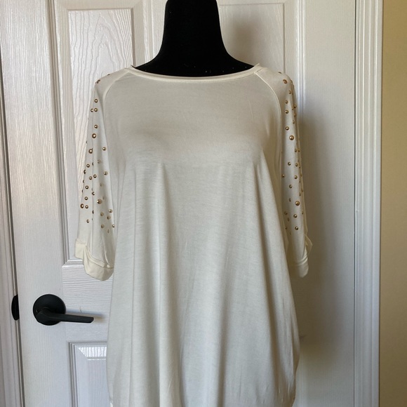MELANIE LYNE: Gold Studded Sleeve Top - off white - Picture 8 of 9